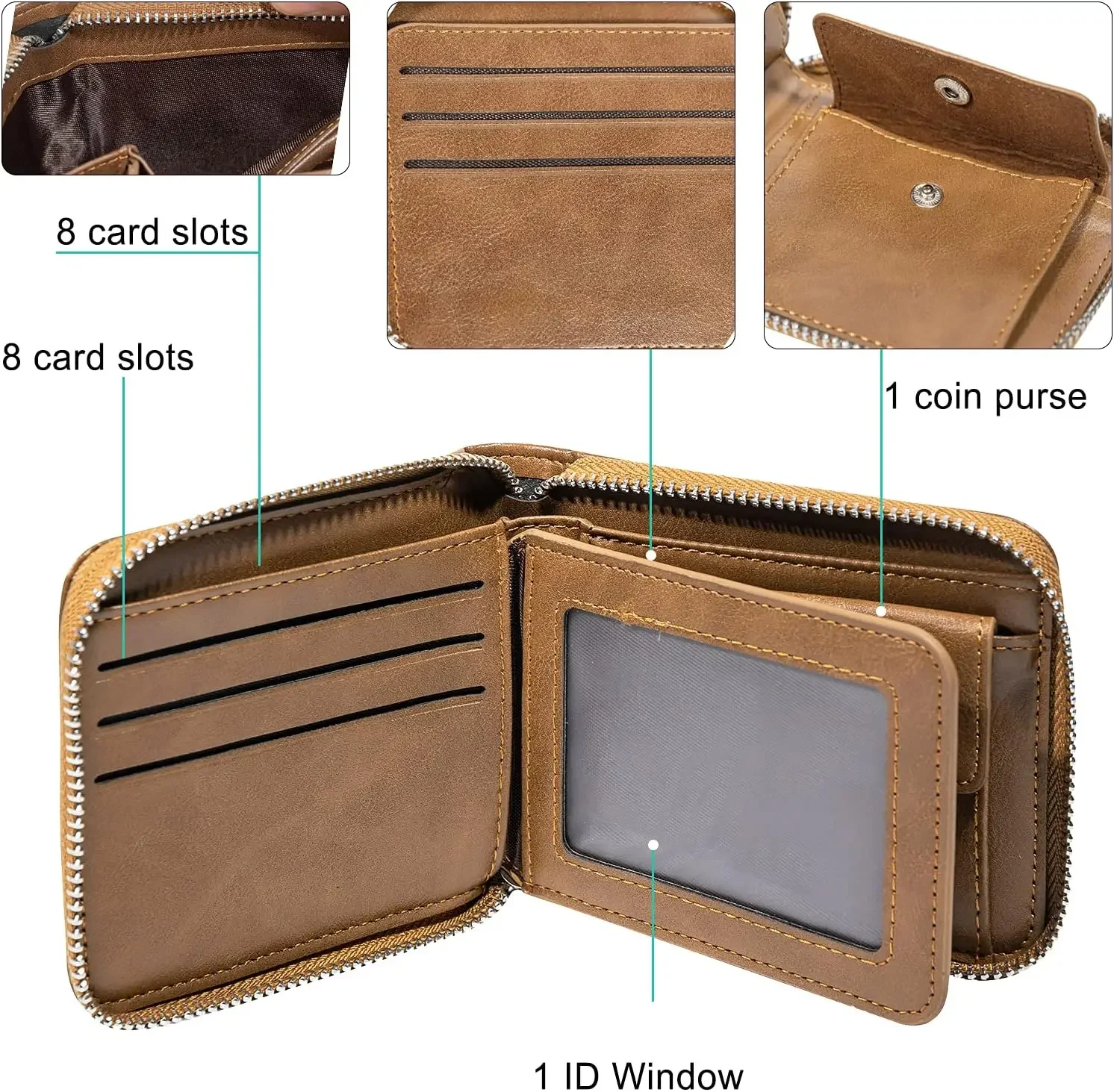 Portafoglio di lusso con immagine bifold con cerniera personalizzata incisa Portafoglio personalizzato con foto personalizzata da uomo Portafogli di alta qualità Compleanno per la festa del papà