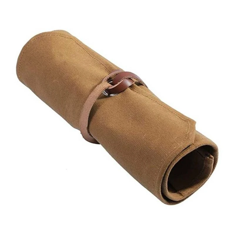 E7CD Tool Roll Heavy Duty Small Tool Bag Tool Waxed Canvas for Chisels Hammer Camping Pocket Gouges Tool Storage Bag