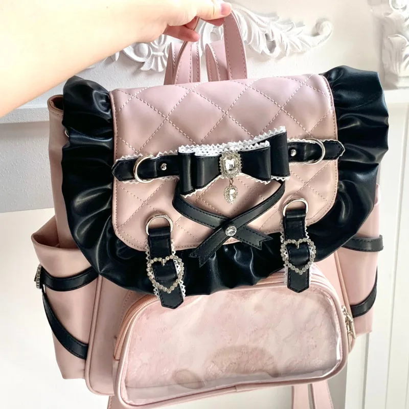 Y2K Bow Backpacks Butterfly Itabag Knot Girls Love PU Diamond Grid Sweet Cute Girl Ins Versatile Hollow Out Backpacks Itabag New