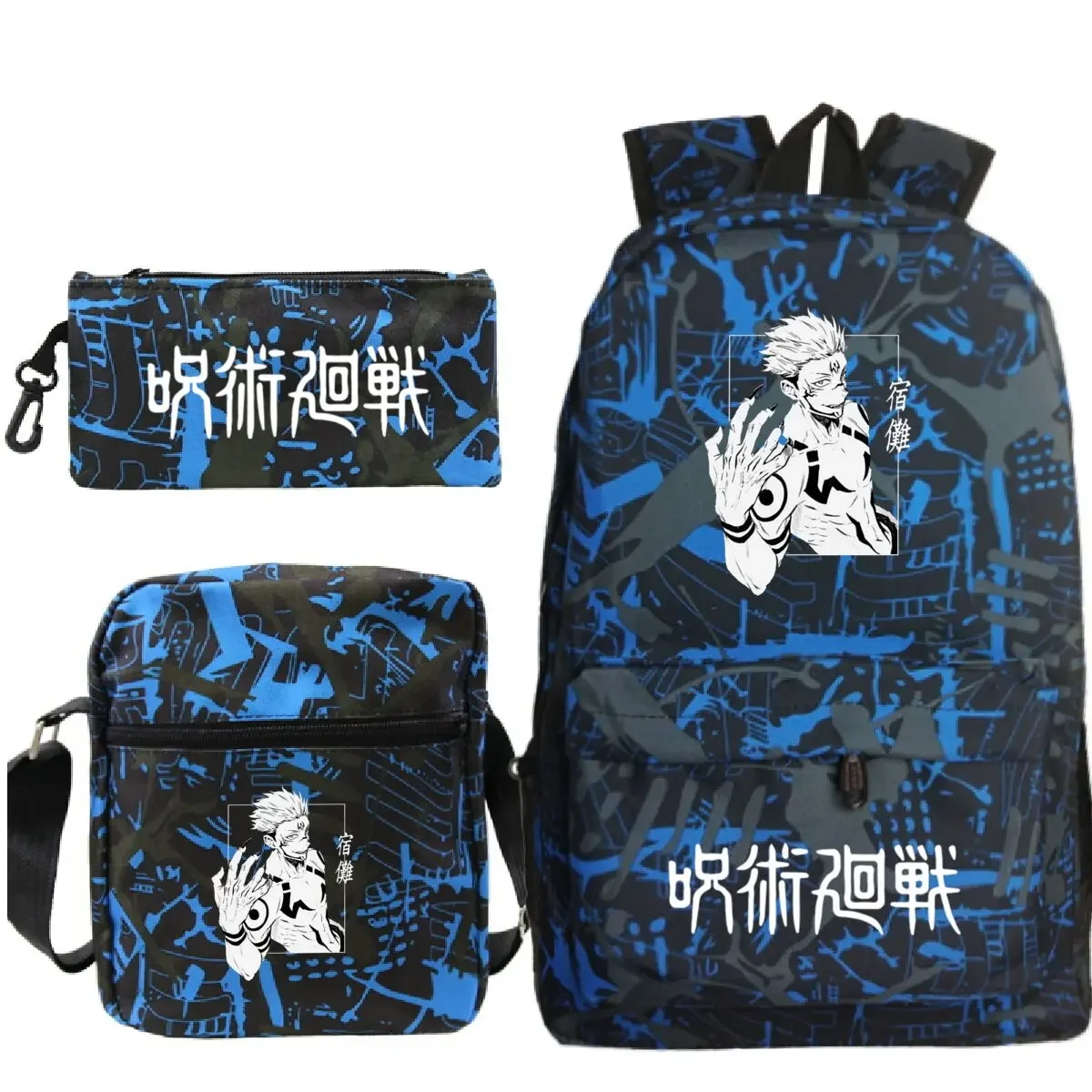 Japanese Anime Satoru Gojo Pattern Backpack New Manga Jujutsu Kaisen 3-Piece Backpack Satoru Gojo Backpack Shoulder Bag Pen Bag