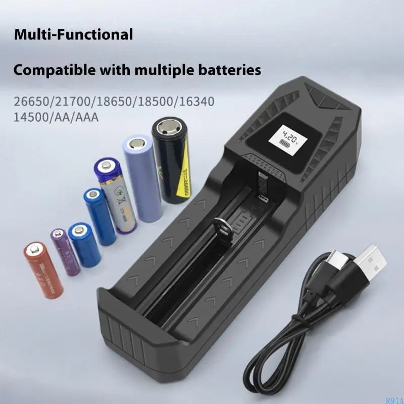 R91A LCD 배터리 충전 유형 C 1000MA 지능형 충전 26650/21700/18650