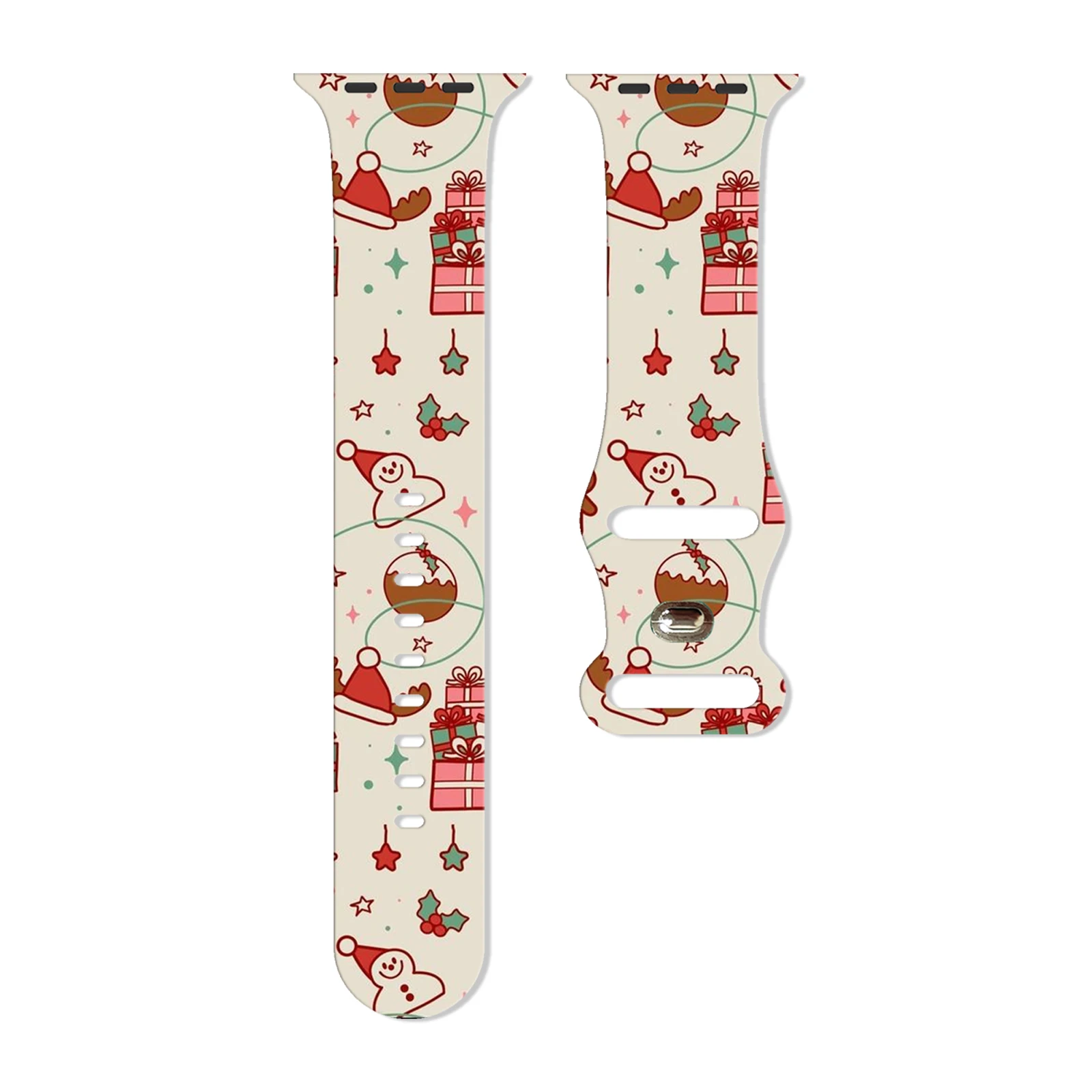 

Sweet Christmas Theme Series Print Watchband for Apple Watch 11/10/SE, Soft Waterproof Replacement Silicone Band 45mm/44mm/42mm