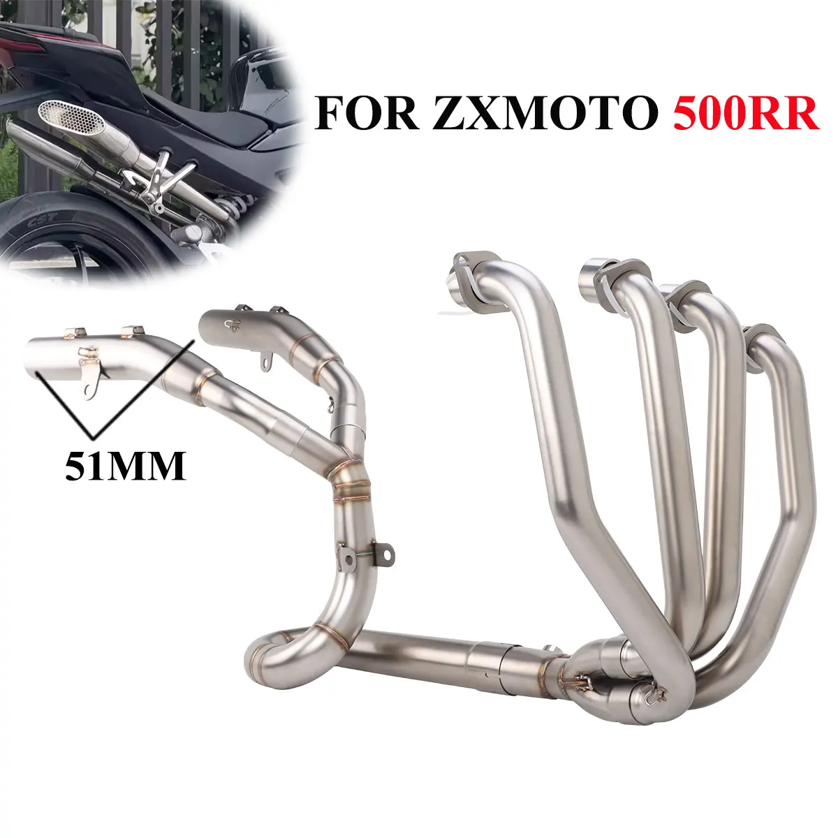 

51MM Pipe For ZXMOTO 500RR Motorcycle Exhaust Front Link Pipe Escape ZXMOTO Exhaust Tube Dual Muffler