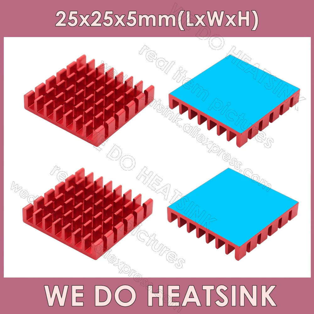 

WE DO HEATSINK 25x25x5mm Without or With Thermal Pad Aluminum Radiator Red Anodized Slotted Heatsink PC IC Cooler