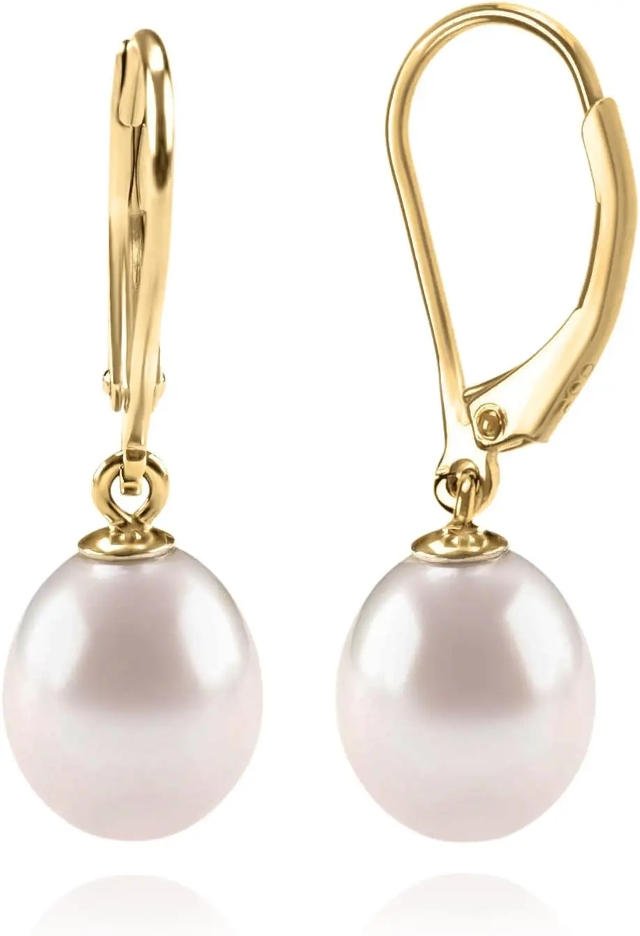 Handpicked AAA + Quality Freshwater Cultured Pearl Earrings Leverback Dangle Stud Pearl Earrings Gift for Wife, Mother, Daughter