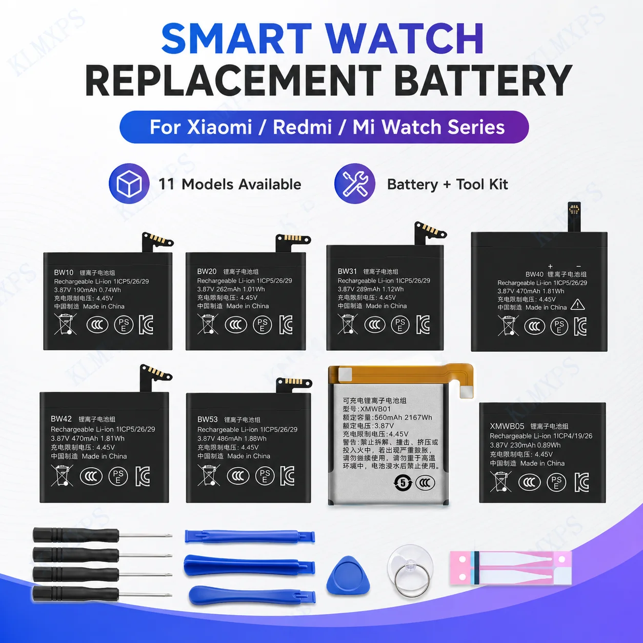 Rechargeable Li-Polymer Watch Battery for Xiaomi Mi Band 2 8 Redmi Watch 2 Lite 3 4 S1 S2 Watch Color Replacement