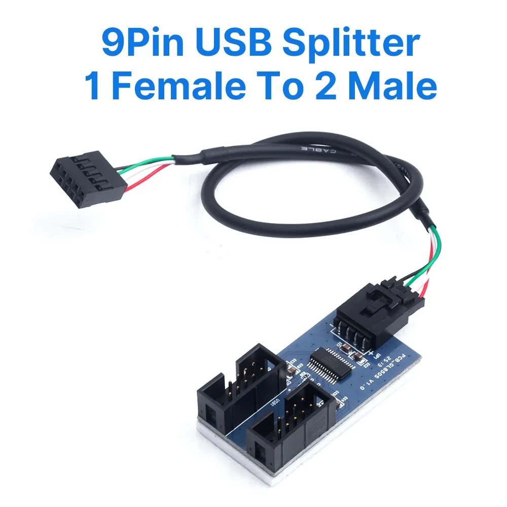 

9-контактный USB-сплиттер, материнская плата USB2.0 «мама-папа», 1 порт на 2/4 порта, удлинительный кабель, адаптер для 9-контактного вентилятора хоста, осветительная панель