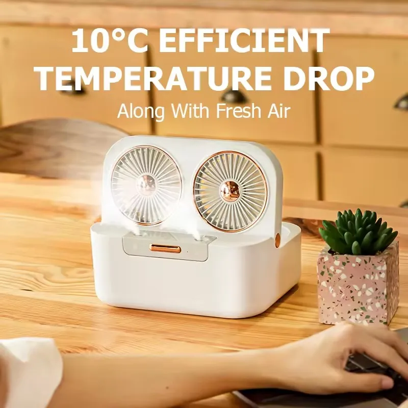 2024 Xiaomi New Summer Cool Double-Blade Spray Fan USB Desktop Air Conditioning Fan Office Portable Water-Cooled Mute Spray Fan