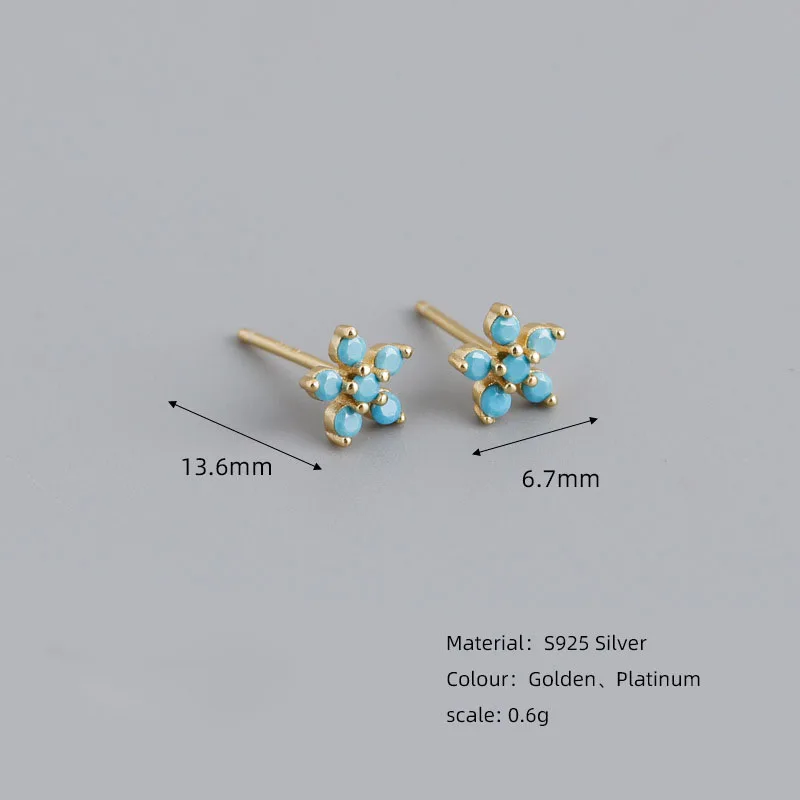 WANTME 925 Sterling Silver Fashion Sweet Rainbow Zircon Flower Stud Earrings for Women Charm Ear Bone Romantic Piercing Jewelry