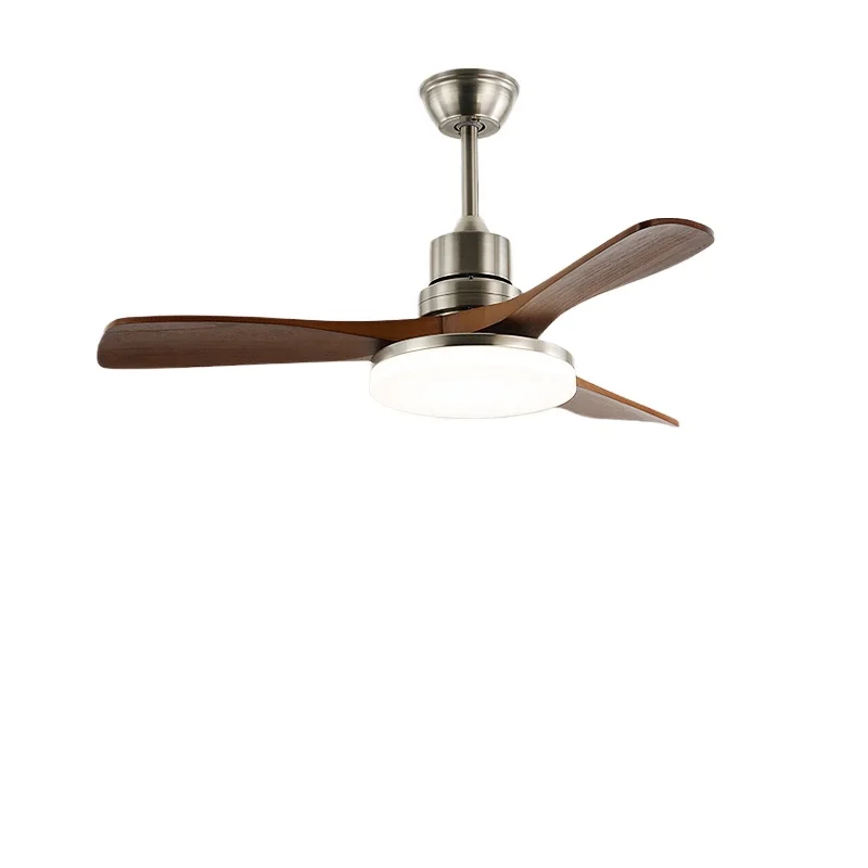 

Retro bedroom fan chandelier multi-block wind solid wood LED ceiling fan light