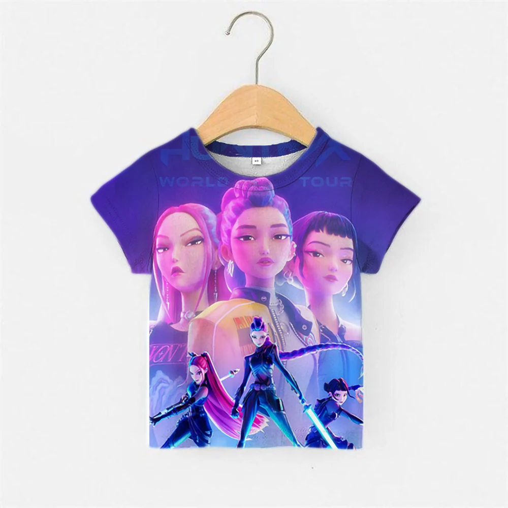 

New Kpop Demon Hunters series T-shirt girls fashion round neck short-sleeved T-shirt, 3-14Y girl T-shirt