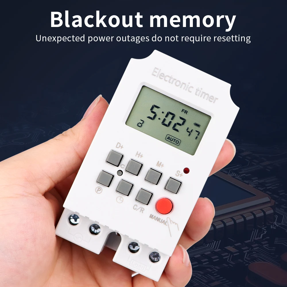 Electronic Weekly 7 Days Programmable Digital Timer Switch Relay 1s~168h Time Control 220V 25A Din Rail Mount KG316