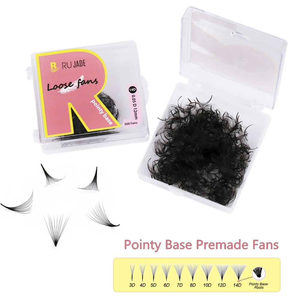 RUJADE Pointy Base Loose Fan Premade Lash Extensions Sharp Stem Russian Volume Eyelash Loose Fan Fuax Mink Mix Trays