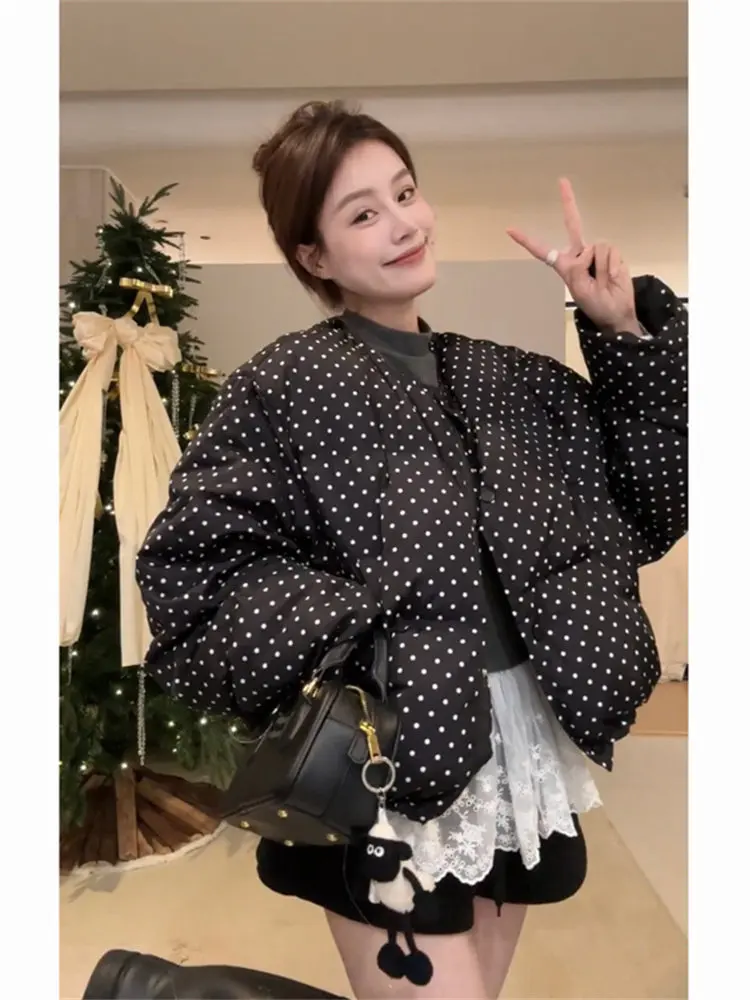 

Korean Sle Polka Dot ort down Cotton Jaet Women's Spring New Unique Super Cute Bread Trendy Outerwear