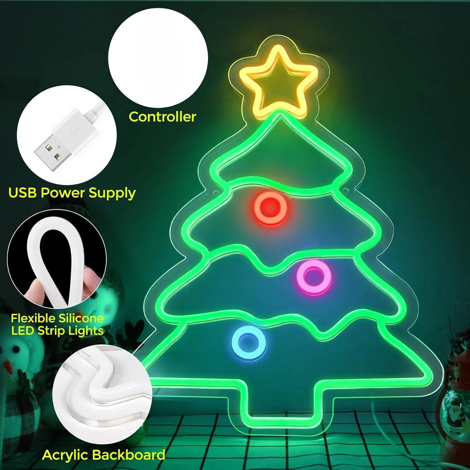 شجرة عيد الميلاد النيون تسجيل USB Dimmabale LED ضوء النيون لنافذة الكنيسة Xmax حزب بار ديكور المنزل عيد الميلاد ضوء هدية #3