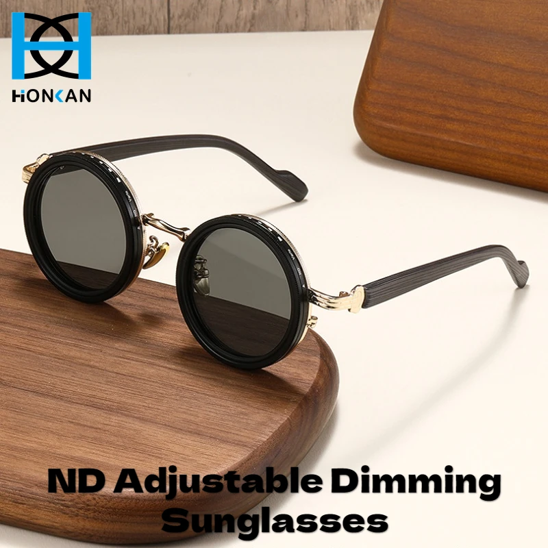 

Handmade ND9 Adjustable Dimming Sunglasses Wood Grain Frame Round Men's Outdoor Fishing UV400 Polarized Driving Sunglasses Women