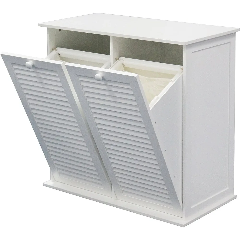 

Dual Hamper Tilt Out Laundry Sorter with 2 Removable Compartment Cotton Bags, White