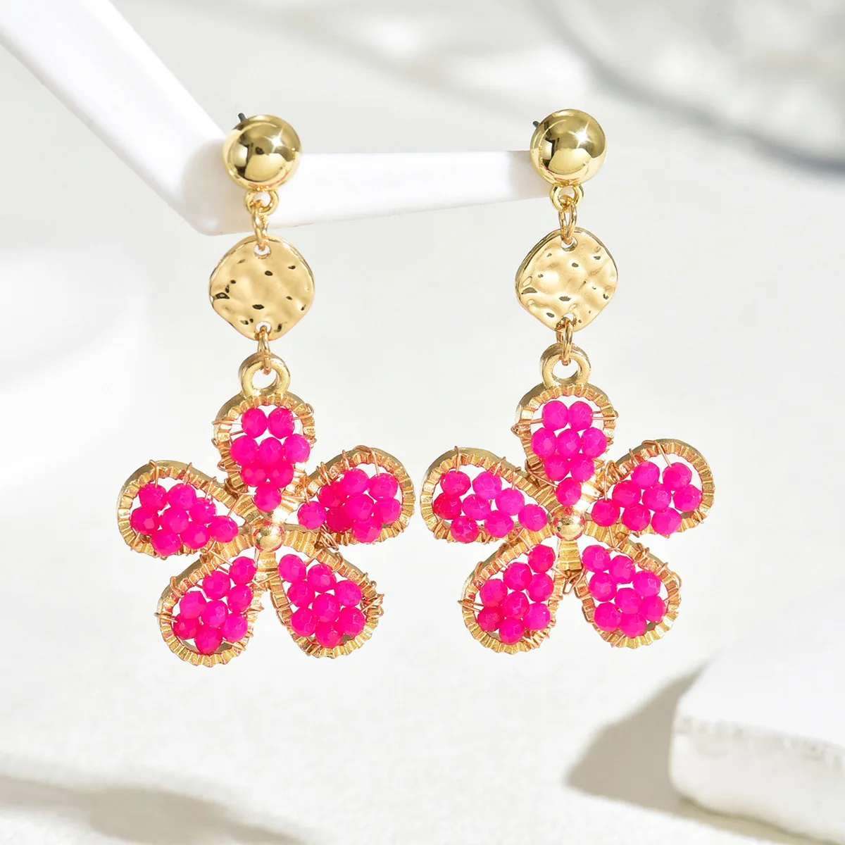 

Beaded earrings Crystal Creativity Flowers Bohemia Pattern Hand weaving Alloy Female Hollowed-out Trend Rice bead earrings
