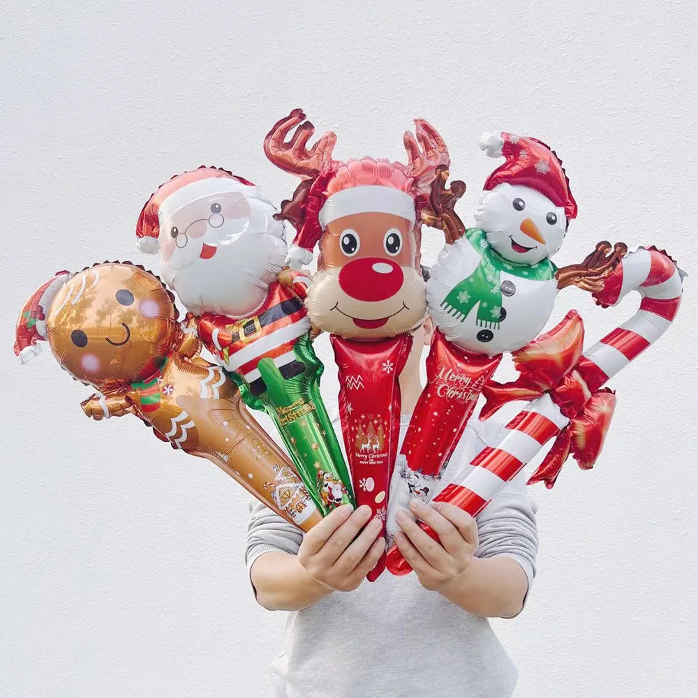 50Pcs Christmas Foil Balloons for Christmas Decoration Santa Claus Candy Cane Snowman Handheld Christmas Balloons Kid Air Globos