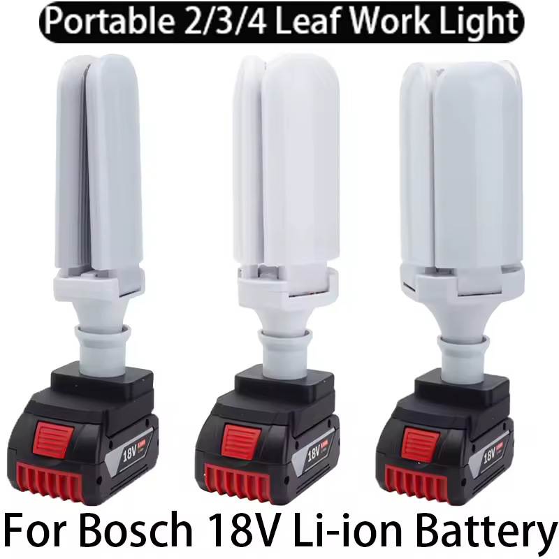 Portable 2/3/4 leaf panel LED work light for Bosch 18V Li-ion battery Portable E27 interface 2/3/4 leaf panel LED tool light