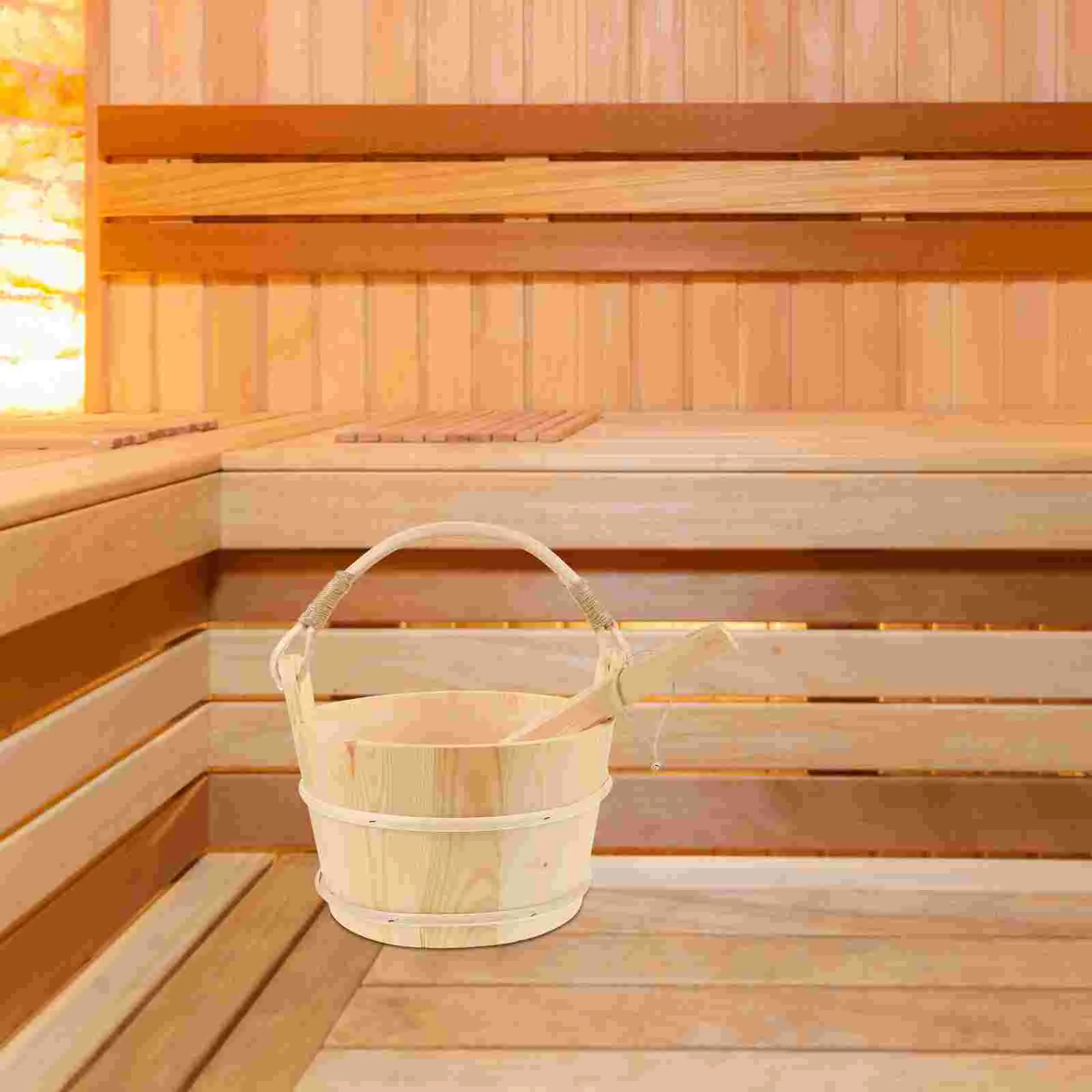 Sauna Accessories Kit Barrel Bathtub Bucket and Spoon Set Wishing Well Planter Wooden Practical