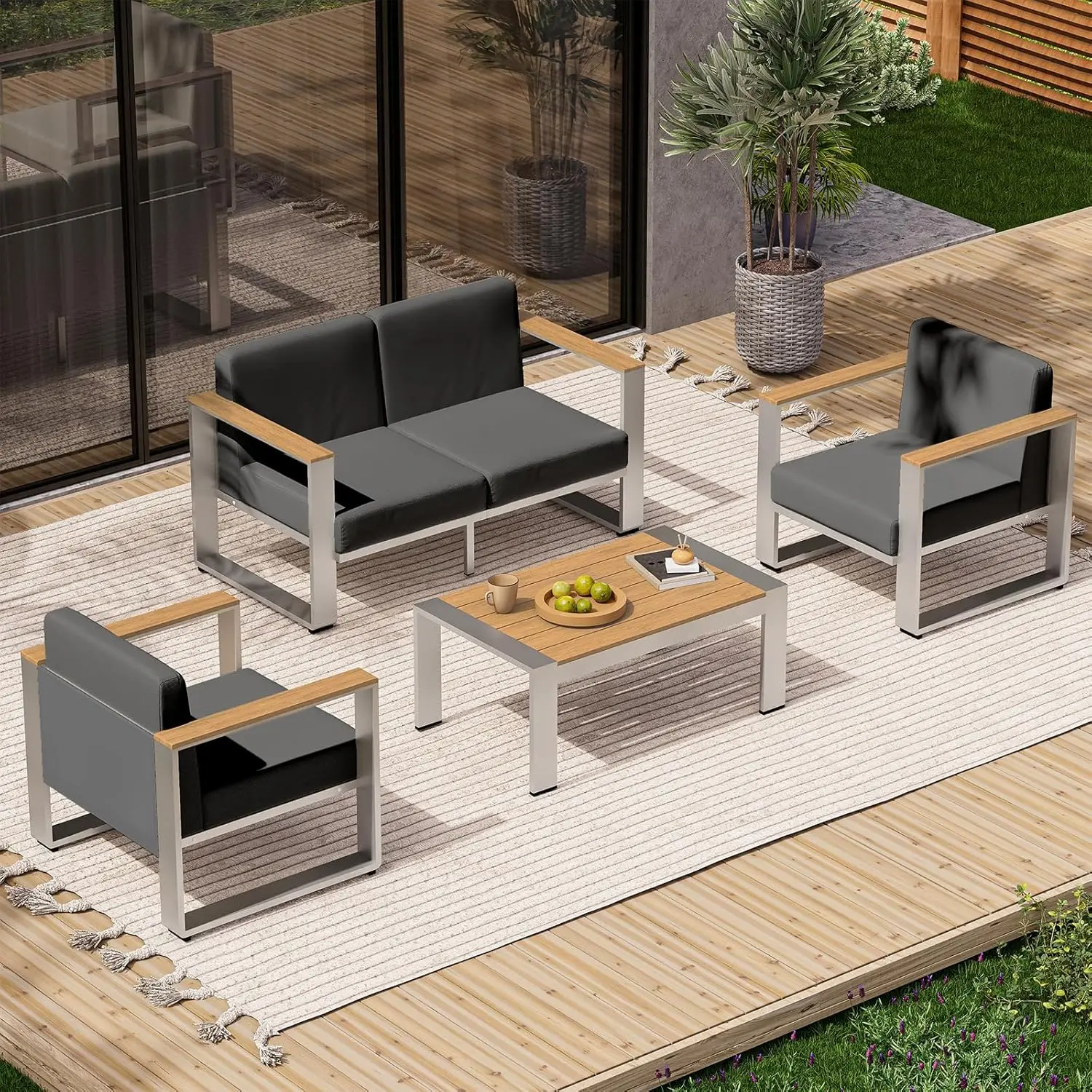 

Алюминиевый комплект уличной мебели, 4-местный набор для отдыха на открытом воздухе с эргономичными сиденьями и широкими, утолщенными подушками, на заказ