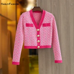 New Fall Coat Cardigan Geometrical Pattern 3 Color Option Stretchy Casual Design Short Slim Fit Fashion Sweaters for Women