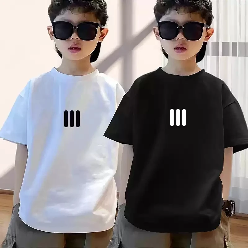 Korean Trendy Printed Children's T-shirt New Pure Cotton and Stylish Parent-child Casual Round Neck Short Sleeved Shirt