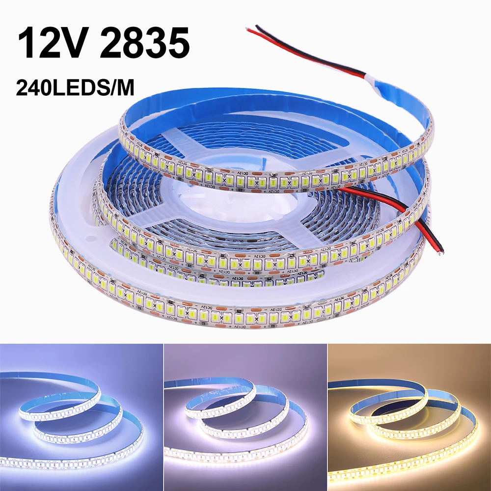 5M LED Strip Light 12V SMD 2835 IP65 Waterproof 240Leds/M Warm Natural White Flexible Ribbon Rope Tape Cabinets Home Decoration