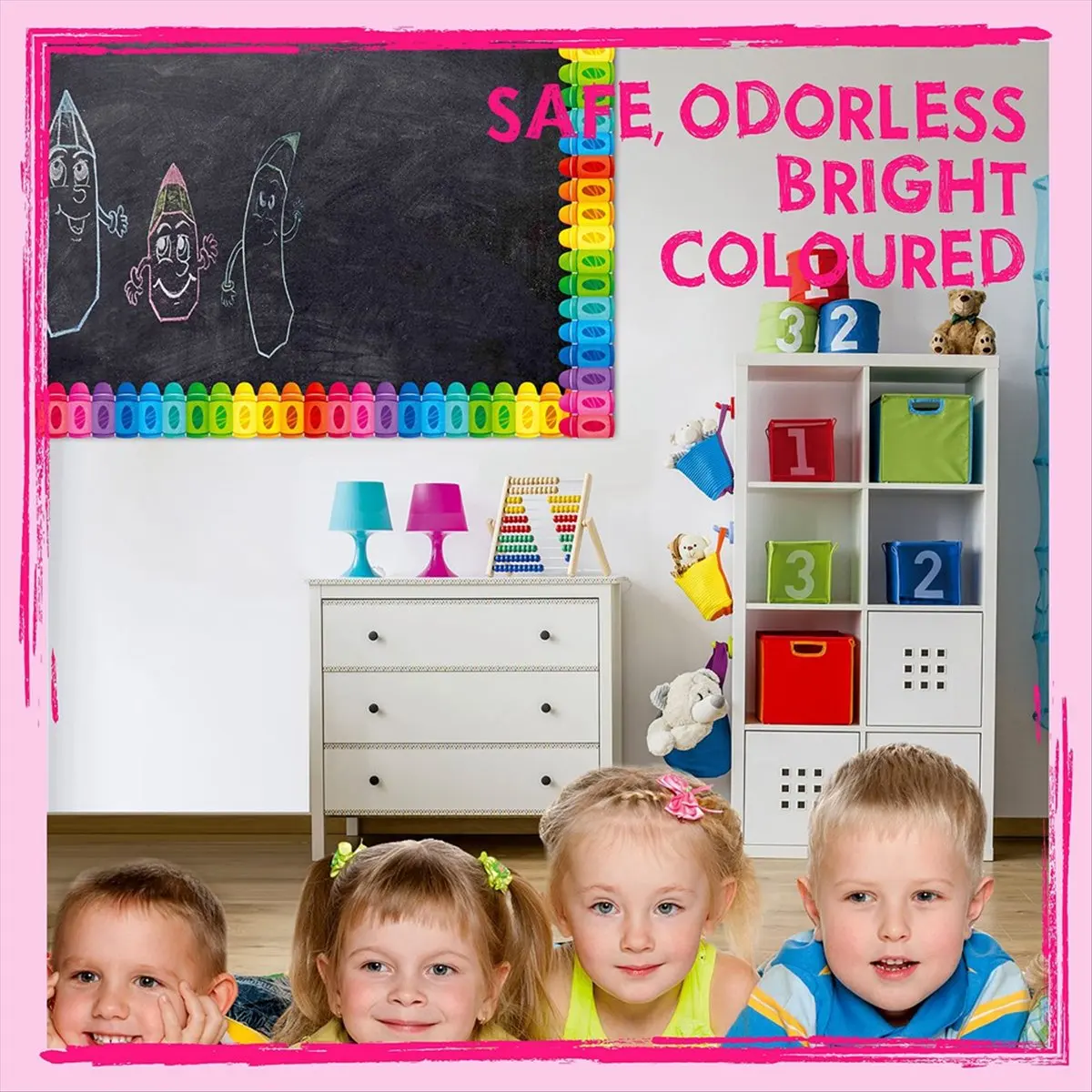Latest ABBQ-1 Roll 59 Feet Self Adhesive Bulletin Board Borders,Crayon Pattern Rolled Border Trim Sticker for School Classroom D