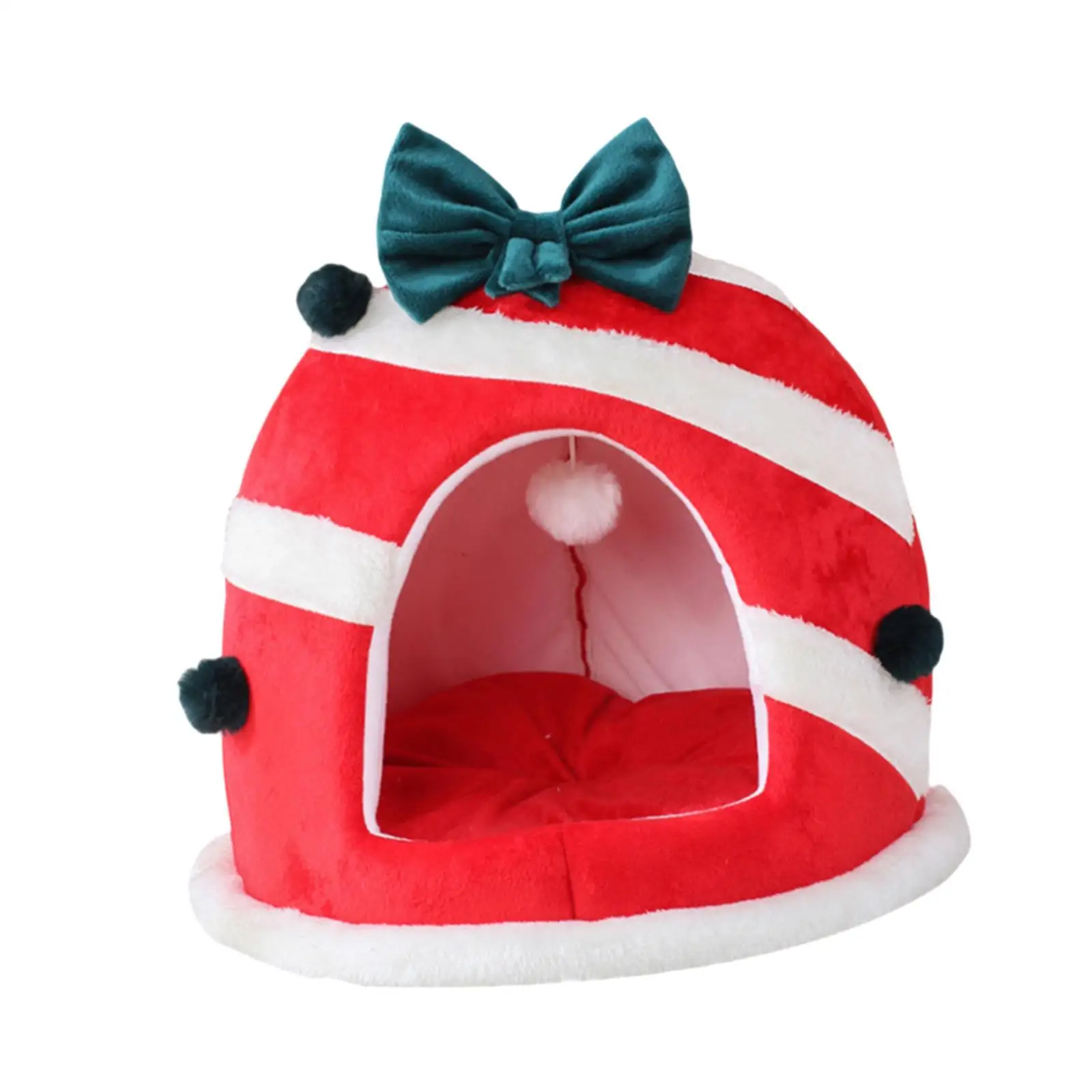 

Рождественская лежанка для кошек со съемной подушкой, мягкий велюровый домик-палатка для кошек, милая домашняя мебель для кошек на зиму