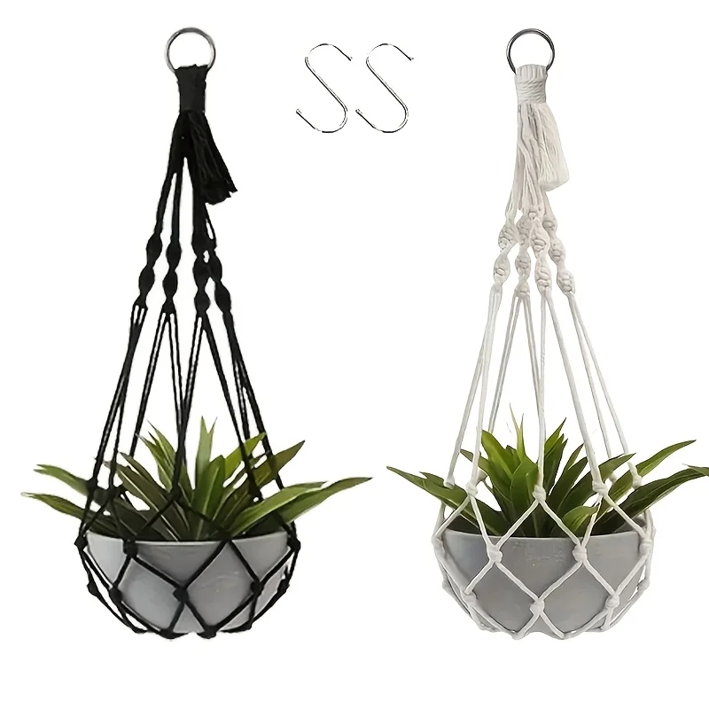 2Pcs Bohemian Hand‑Woven Plant Hangers, Irregular Fabric Hanging Pot Holders for Balcony Indoor Outdoor Garden Decor
