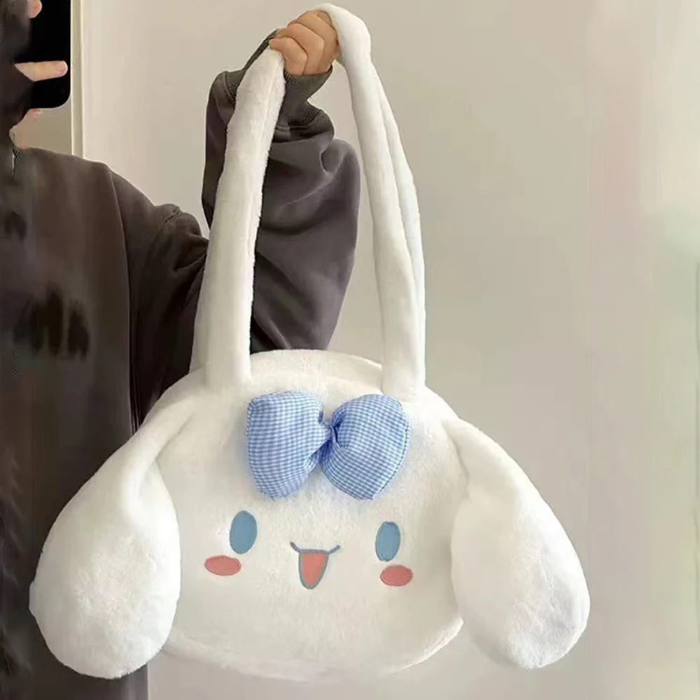 Kuromi-Bolso de hombro de felpa Sanrio, bolsa de mano de gran capacidad con orejas grandes, Anime, bonito, para compras, My Melody, Hello Kitty, regalos