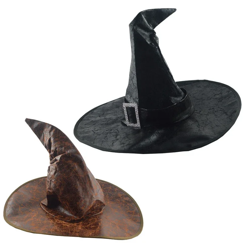 Vintage Halloween Witch Hat Props Black Brown Spire Wizard Hat Party Cosplay Masquerade Hat Festival Decoration