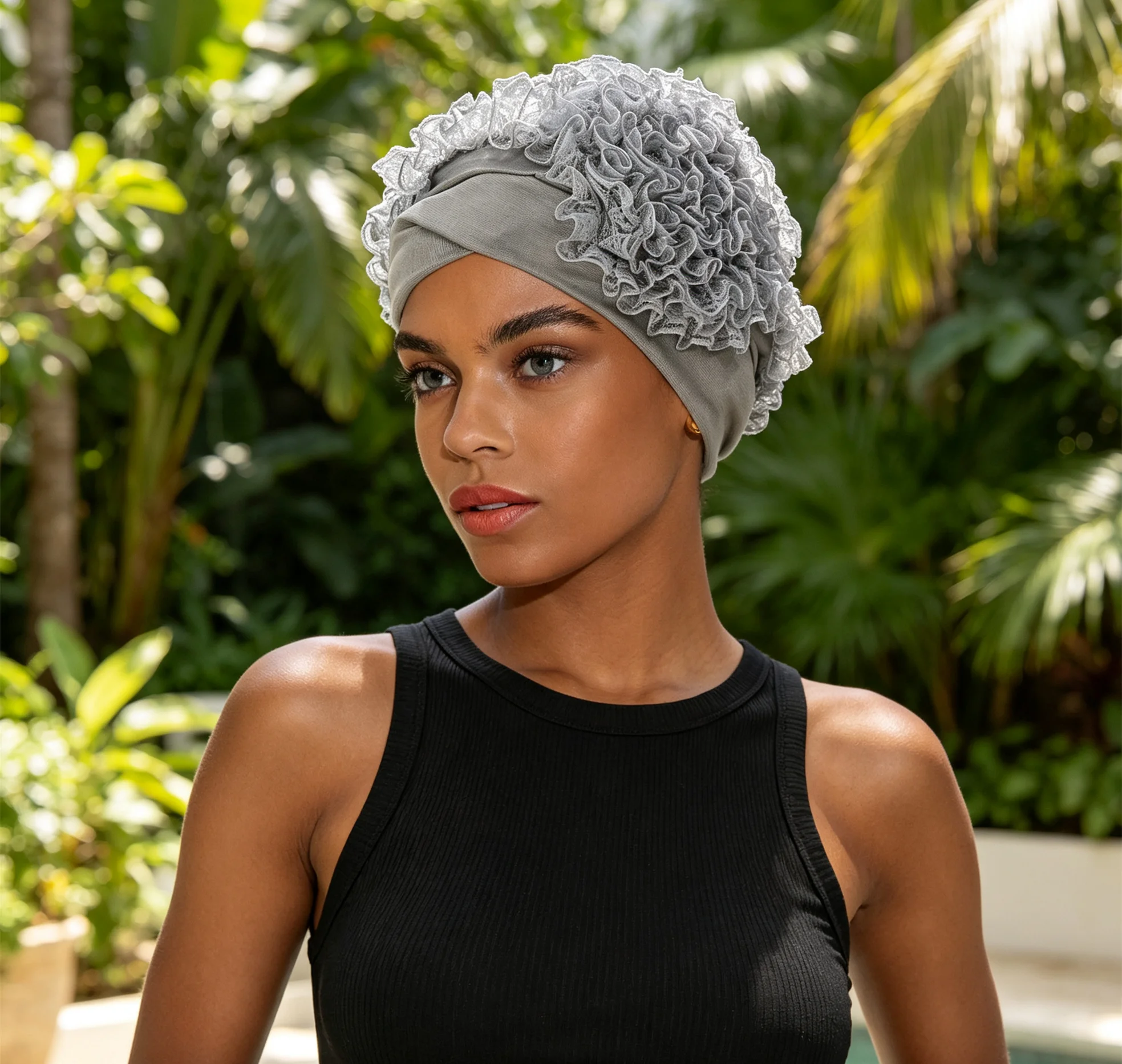 Lace Flower Muslim Turban Under Hijab Cap Cross Forehead Bandana Inner Hijab Islamic Turban Headwear Female Bonnet Beanies Mujer