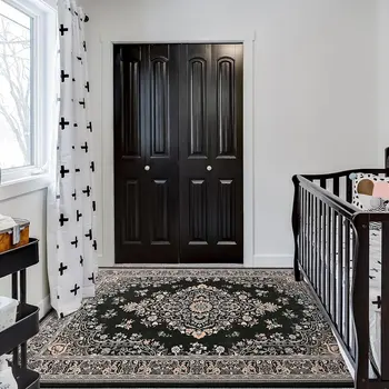 NOAHAS Washable Rugs for Living Room Non Slip Vintage Rug Faux Wool Floral Rug for Bedroom Dining Room Carpet Rug for Room Decor 2