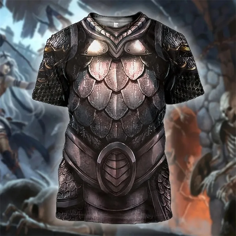 3D Print Knight Medieval Armor Graphic T Shirt For Men Summer Casual Round Neck Short Sleeve Tshirts Men's Hip Hop Tshirts Top