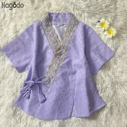 Ropa tradicional de Jacquard para mujer, Ropa Étnica de lujo, ropa diaria, Tops de manga corta de Ao Dai Vietnam, novedad de verano, 2023
