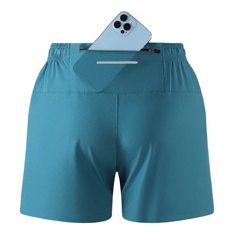 Running Shorts with Zippered Pocket for Women, Lightweight Quick-Dry Athletic Workout Shorts in Teal Blue Gym Outdoor Activities