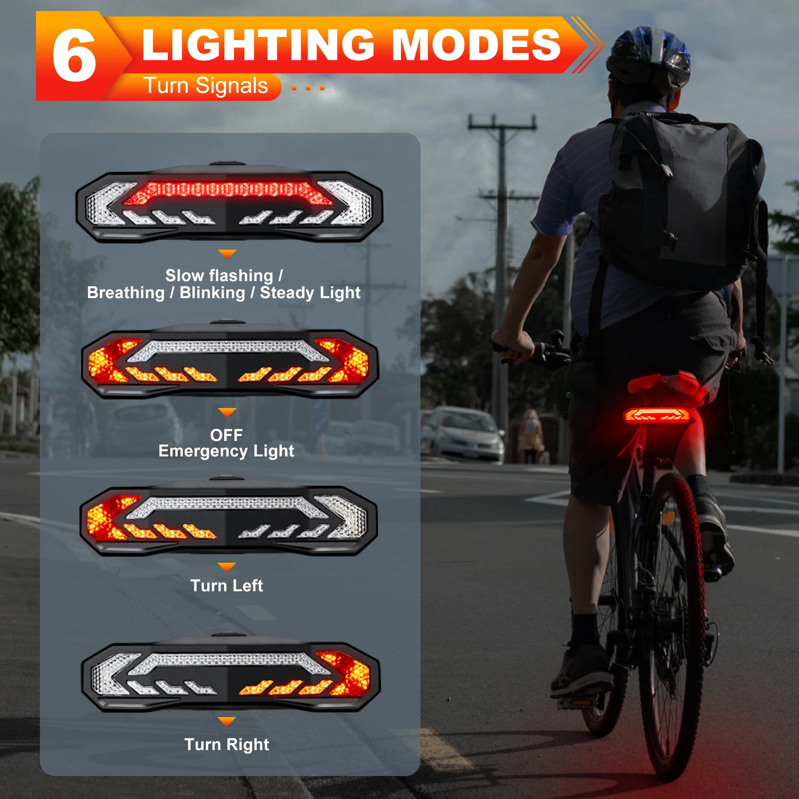 Rockbye Bicycle Tail Light with Alarm,  Wireless Remote Control Turning Lamp Type-C Rechargeable IP54 Waterproof Anti-Theft Lamp