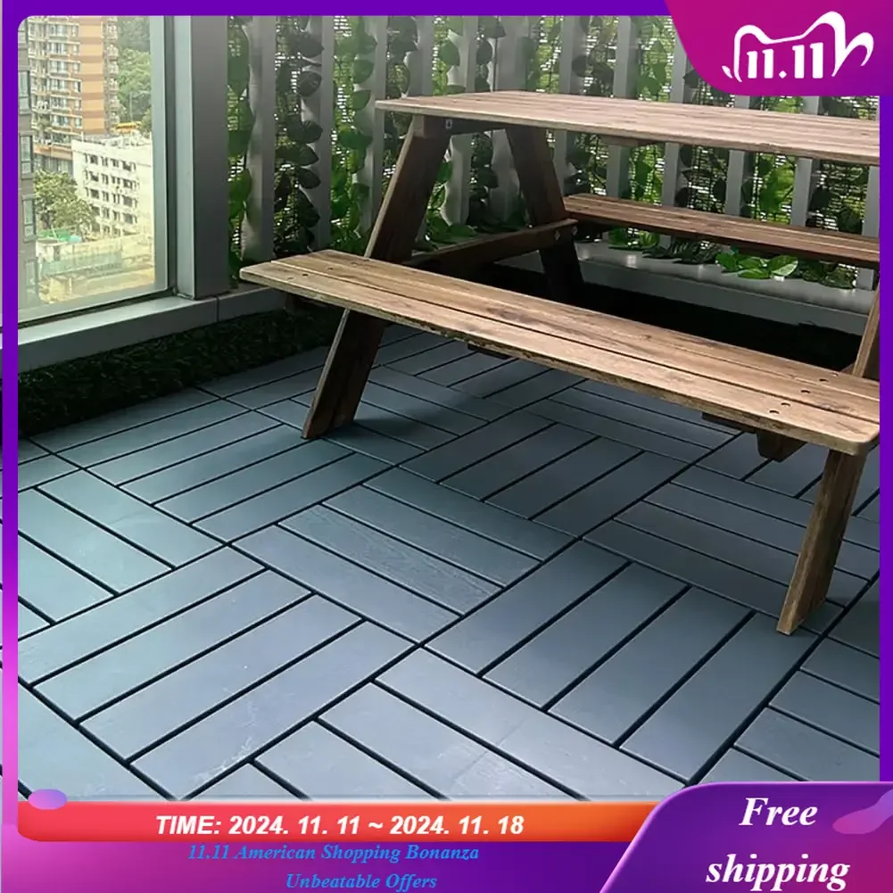 Patio Decking Boards Outdoor Garden Flooring, Waterproof Anti-Slip Plastic Interlocking Deck Tiles, All Weather Use, 12