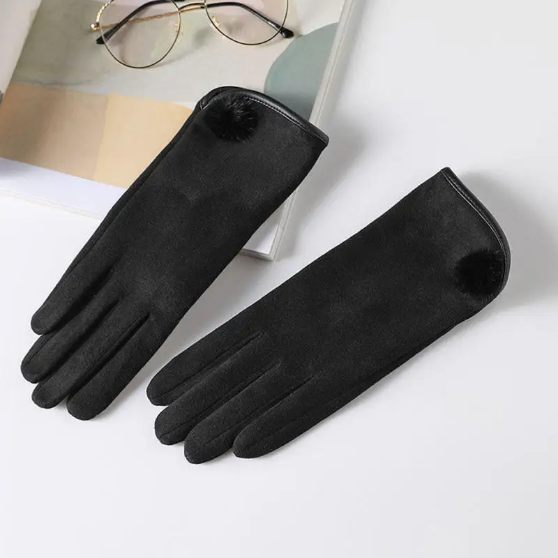 Gants à écran tactile en cachemire fin pour femme, mitaines chaudes, tissu daim, coupe-vent élégant, monochromatique, cyclisme, conduite, mode, automne, hiver