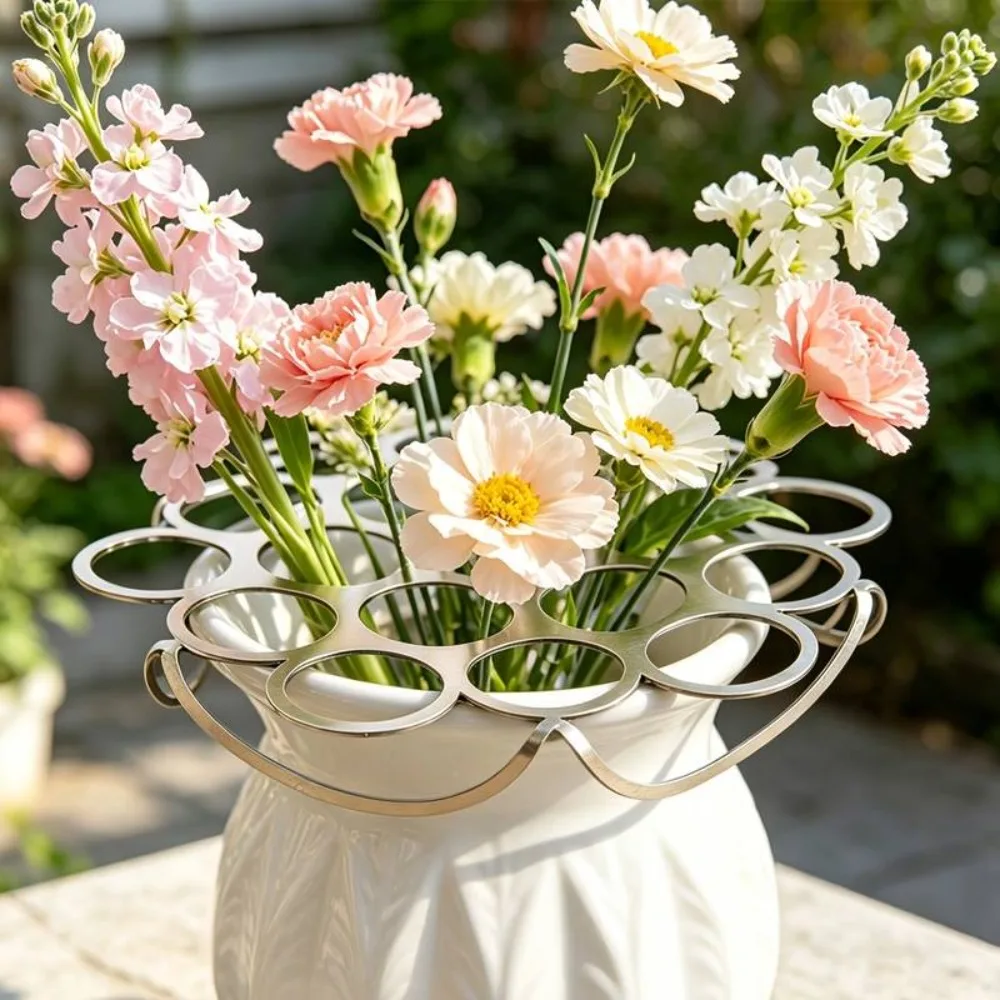 Stainless Steel Vase Flower Fixing Artifact Hollow Out DIY Flower Arrangement Helper Foldable Flower Retaining Support Office