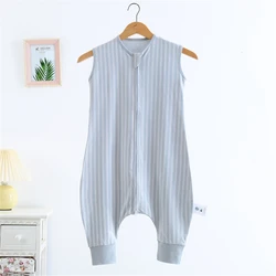 Summer Thin Vest-Style Children's Sleeping Bag, Comfortable at Home, Pure Cotton Striped Split-Leg Sleeping Bag