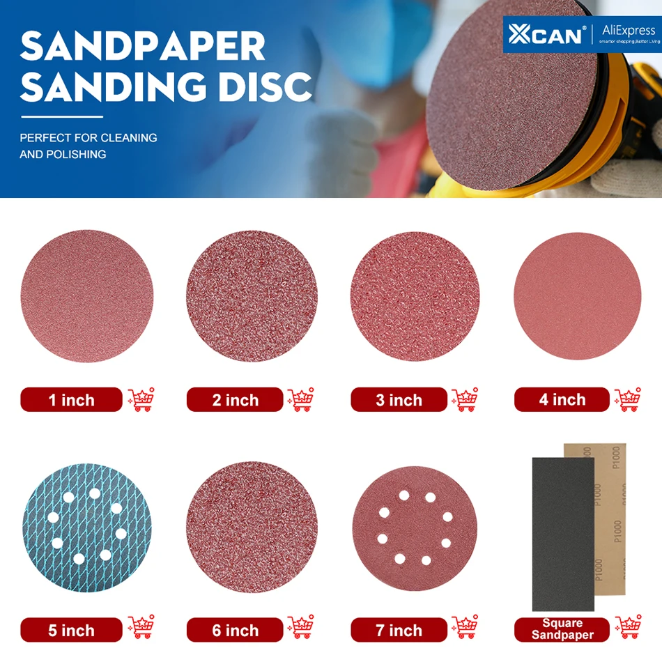 XCAN Schleifscheibe 5 Zoll (125 mm) Rautenförmiger Exzenterschleifer Schleifpapier 8-Loch-Klettpolster Schleifwerkzeuge Körnung 60-400 – Detail 1