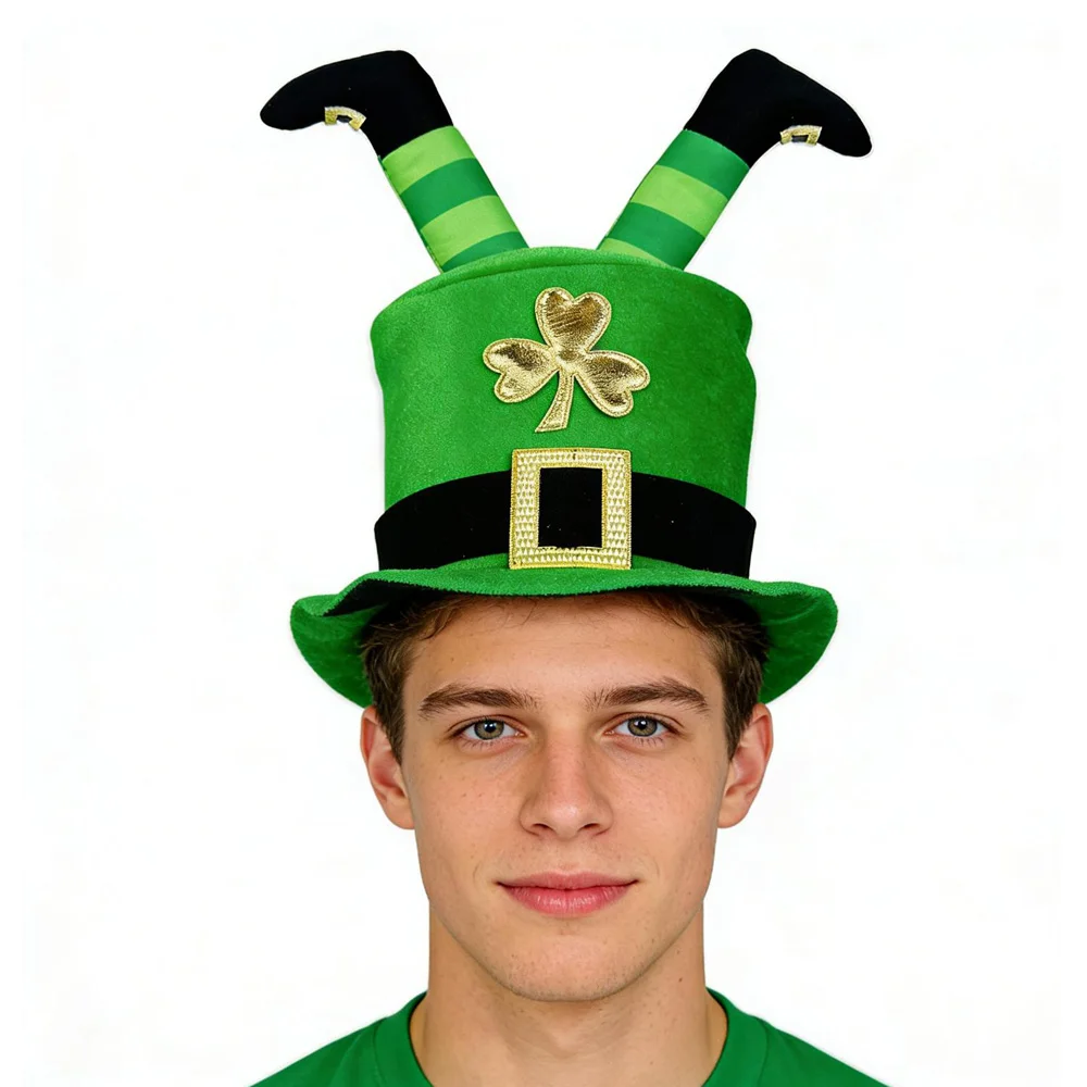 

Funny St.Patrick's Day Headear Green Leg Hat Cosplay Irish Festival Shamrock Hats Carnival Halloween Party Costume Props