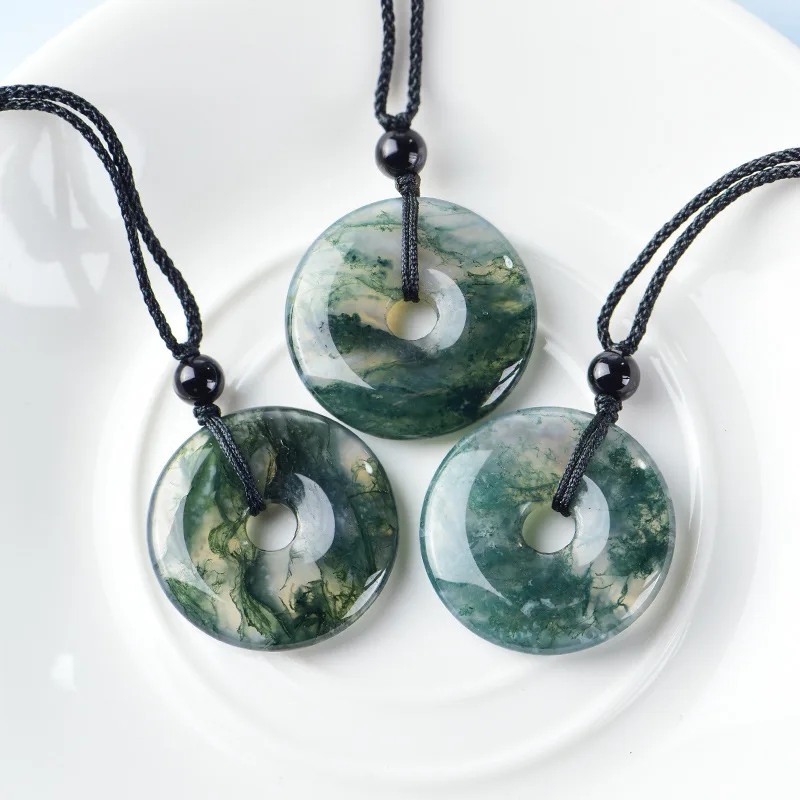 Natural Aquatic Grass Agate Peace Buckle Pendant Transparent Ice Species Floating Flower Vision Crystal Unisex Ornament Jewelry
