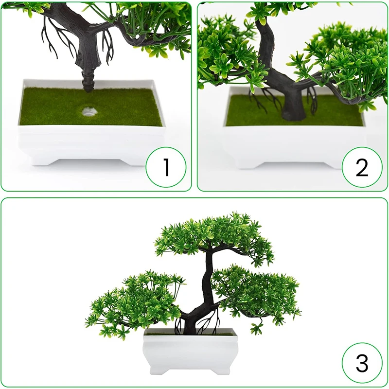 Artificial Bonsai Plastic Bionic Fake Plant for Home Room Indoor Office Decor Garden Outdoor Decoration Desk Bathroom Green Tree view 5