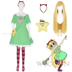 Anime Star Star Butterfly Cosplay Star Butterfly Green Dress Wig Red Headwear Socks Halloween Fancy Costume