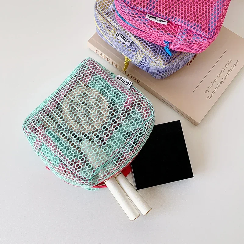 Portable Square Cosmetic Storage Bag With Zipper,Square Mesh Cosmetic Bag,  Multi-purpose Sundries Storage Bag